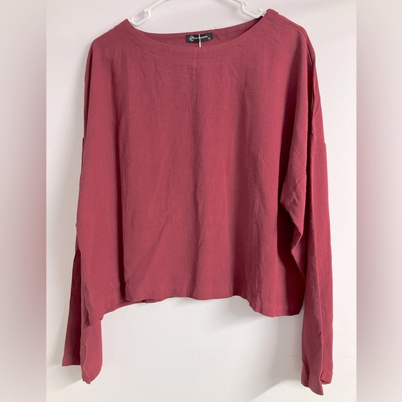 Pretty Garden Women’s Crop Top, Linen Blend, Maroon, XL, Long Sleeves, NWT - Picture 2 of 7